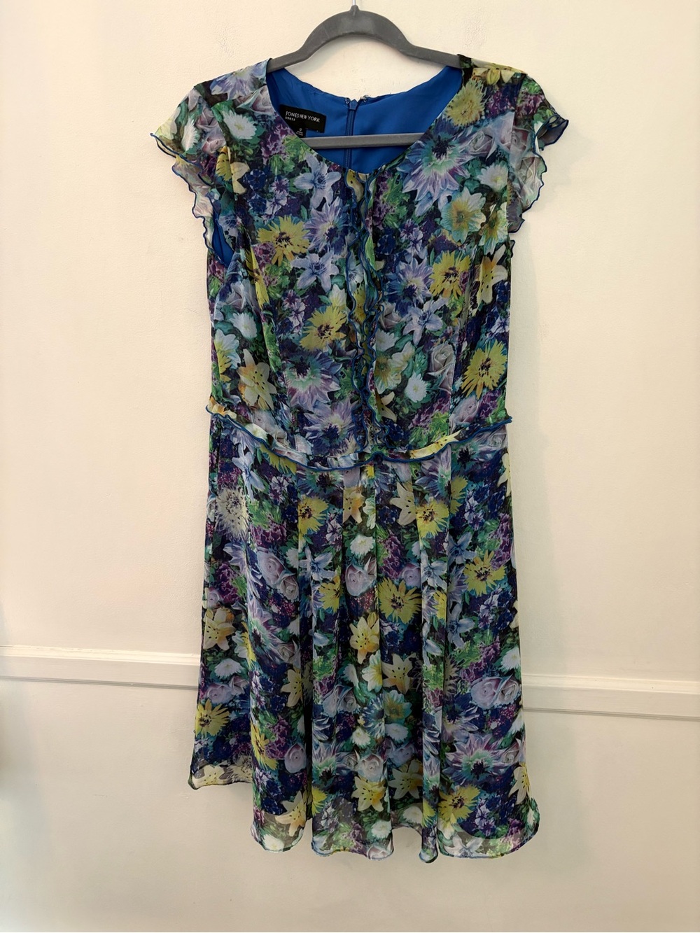 Jones New York Women’s Dress Floral Ruffle Sleeveless Sheath w Belt Sz 12